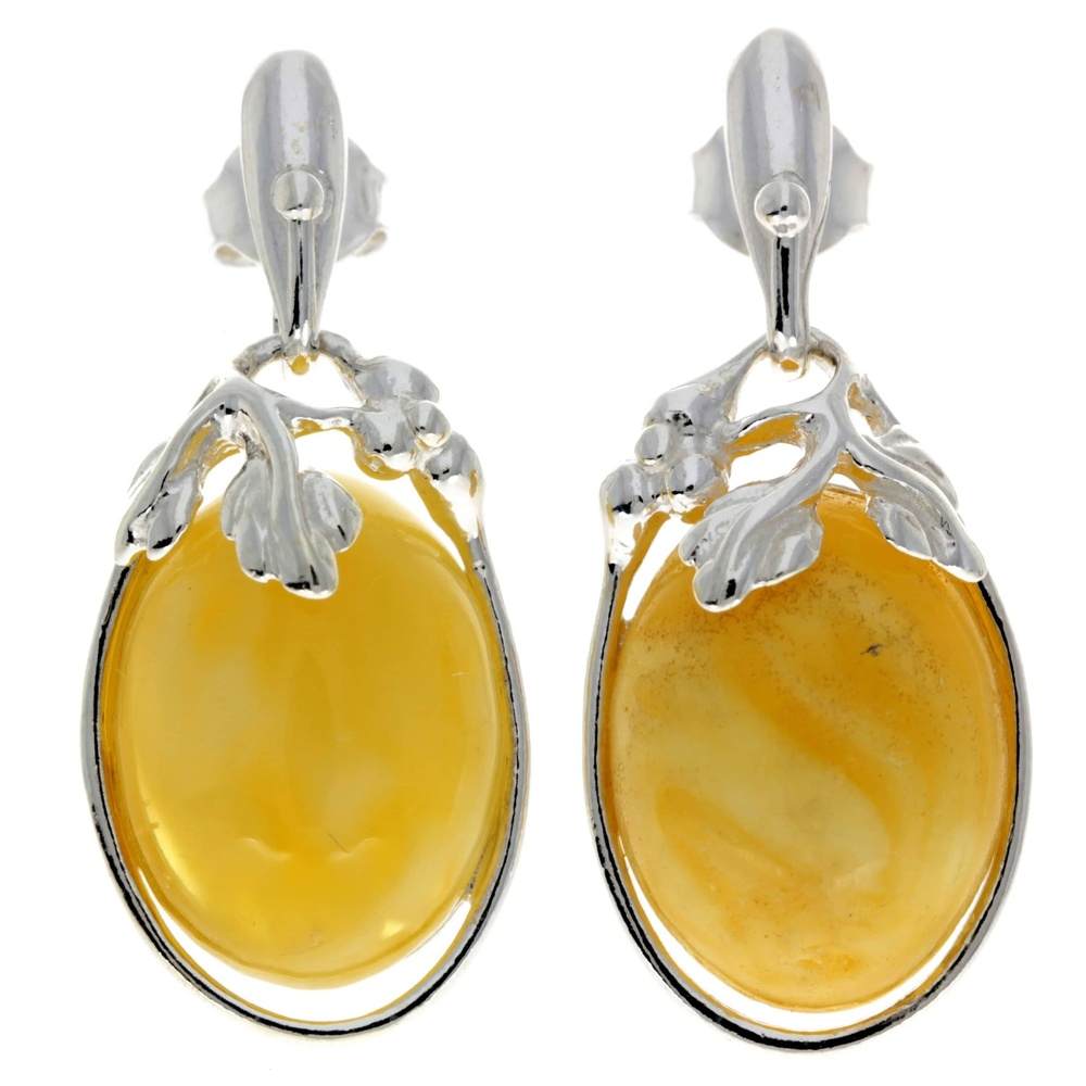 925 Sterling Silver & Genuine Baltic Amber Large Drop Earrings - GL190