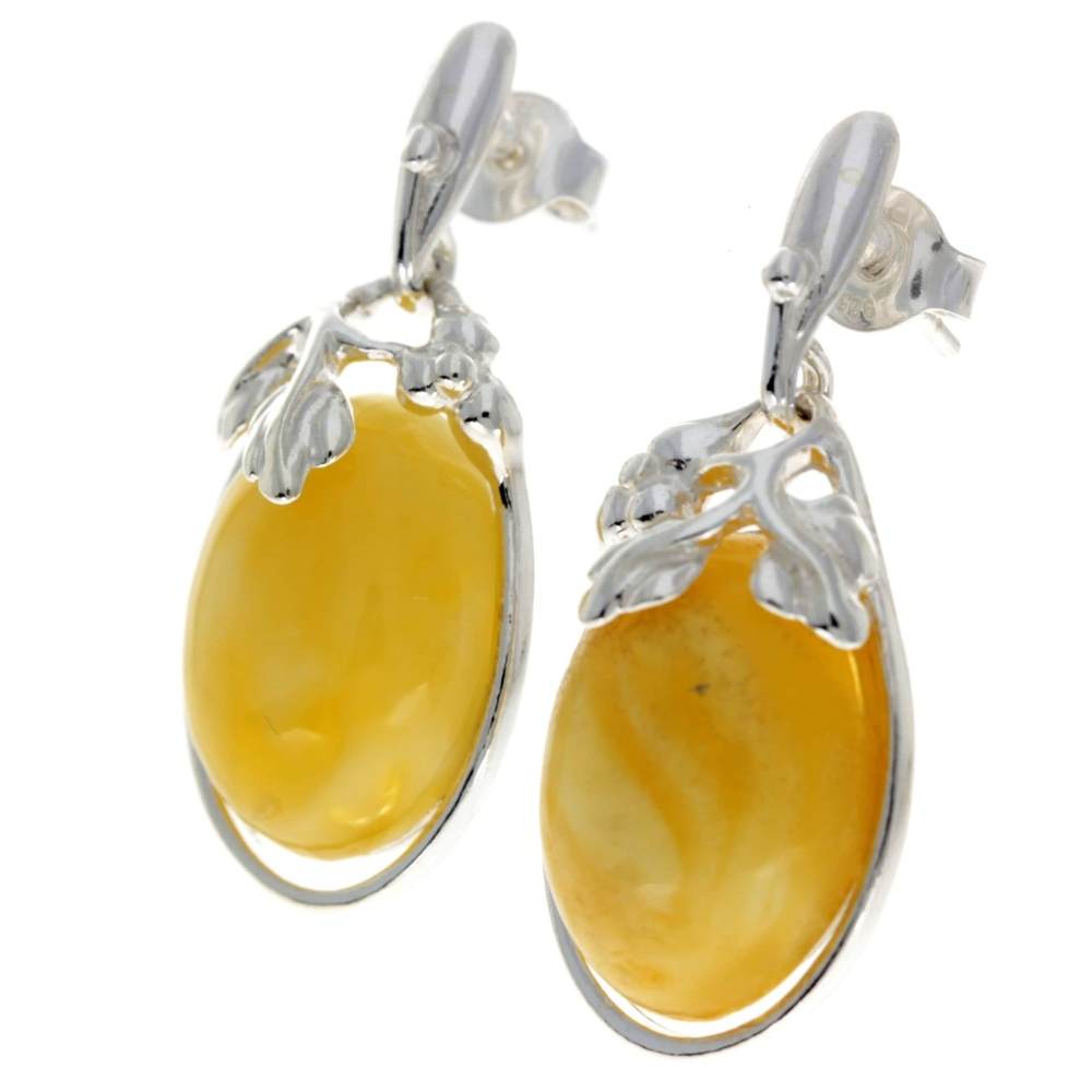 925 Sterling Silver & Genuine Baltic Amber Large Drop Earrings - GL190