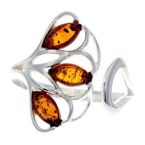 925 Sterling Silver & Genuine Baltic Amber Adjustable Modern Ring - GL716