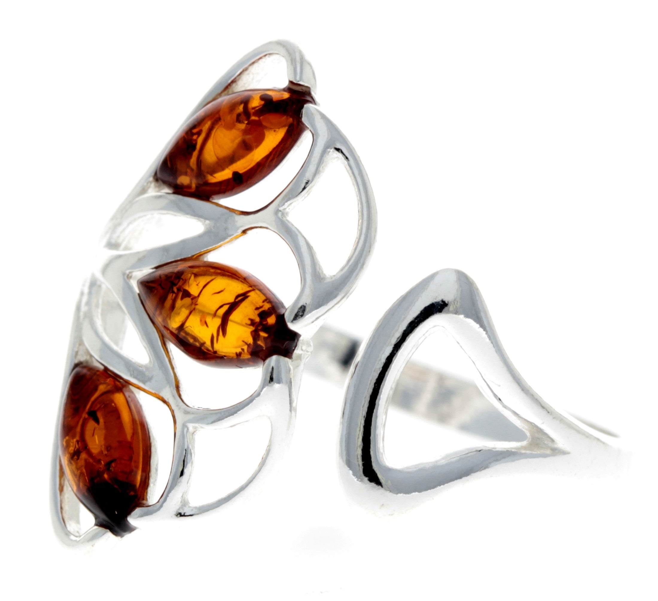 925 Sterling Silver & Genuine Baltic Amber Adjustable Modern Ring - GL716