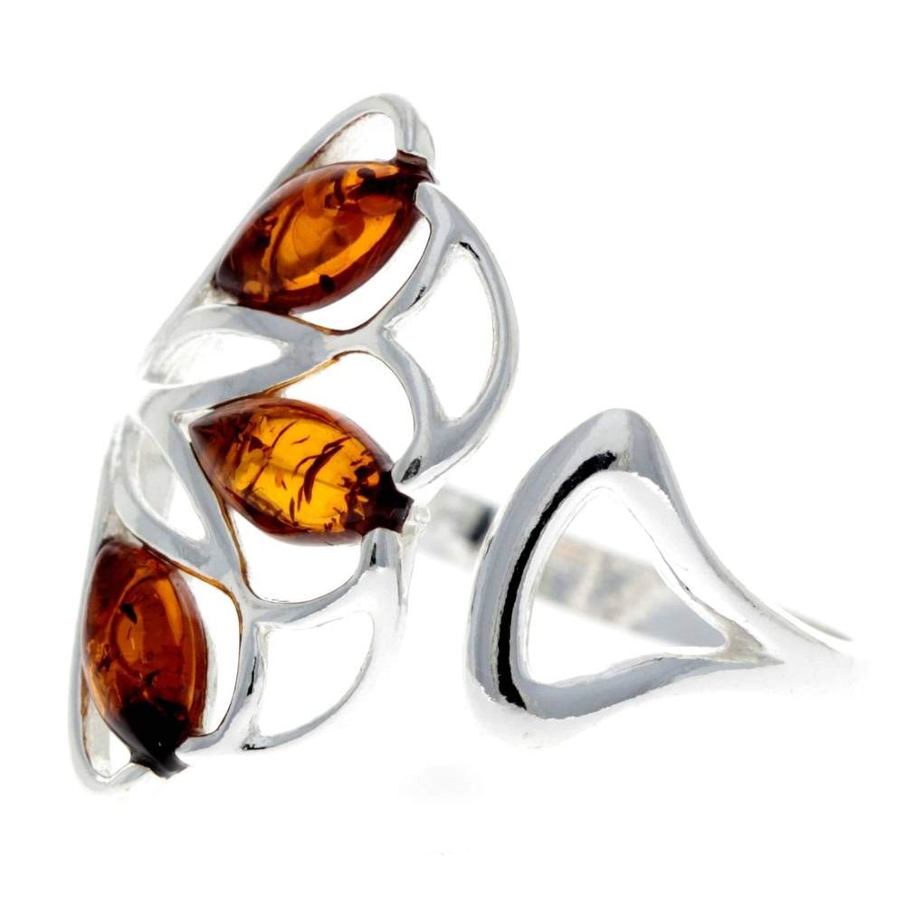 925 Sterling Silver & Genuine Baltic Amber Adjustable Modern Ring - GL716