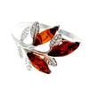 925 Sterling Silver & Genuine Baltic Amber 3 Stones Modern Ring - AR2
