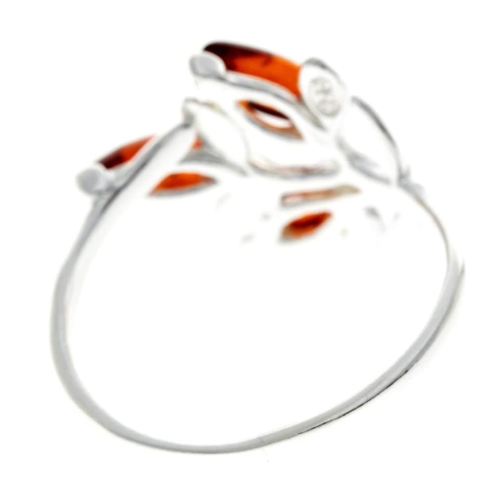 925 Sterling Silver & Genuine Baltic Amber 3 Stones Modern Ring - AR2