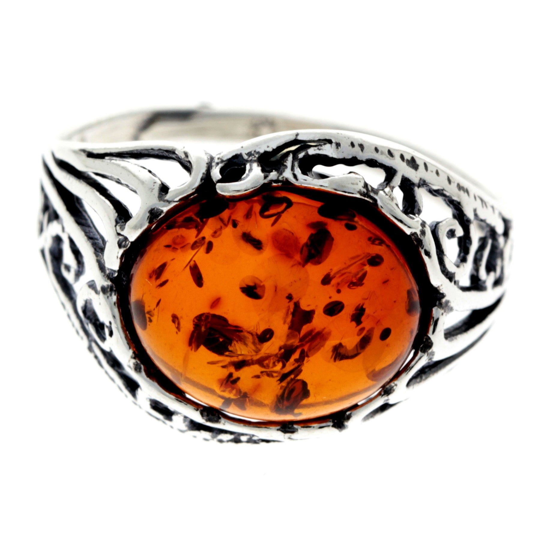 925 Sterling Silver & Genuine Oval Baltic Amber Classic Ring - AR3