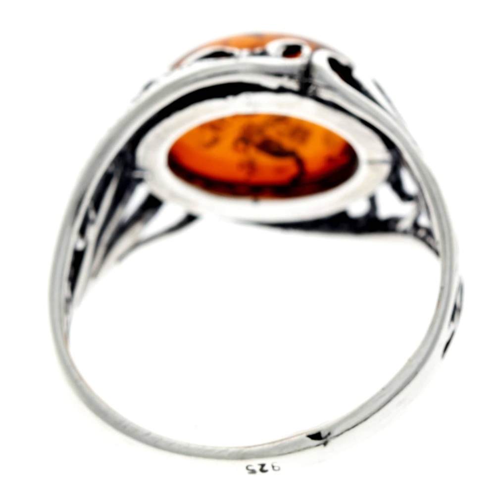 925 Sterling Silver & Genuine Oval Baltic Amber Classic Ring - AR3