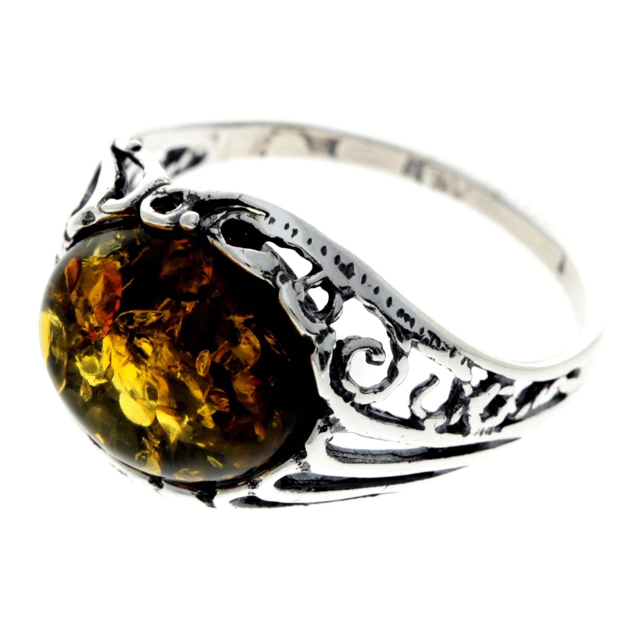 925 Sterling Silver & Genuine Oval Baltic Amber Classic Ring - AR3