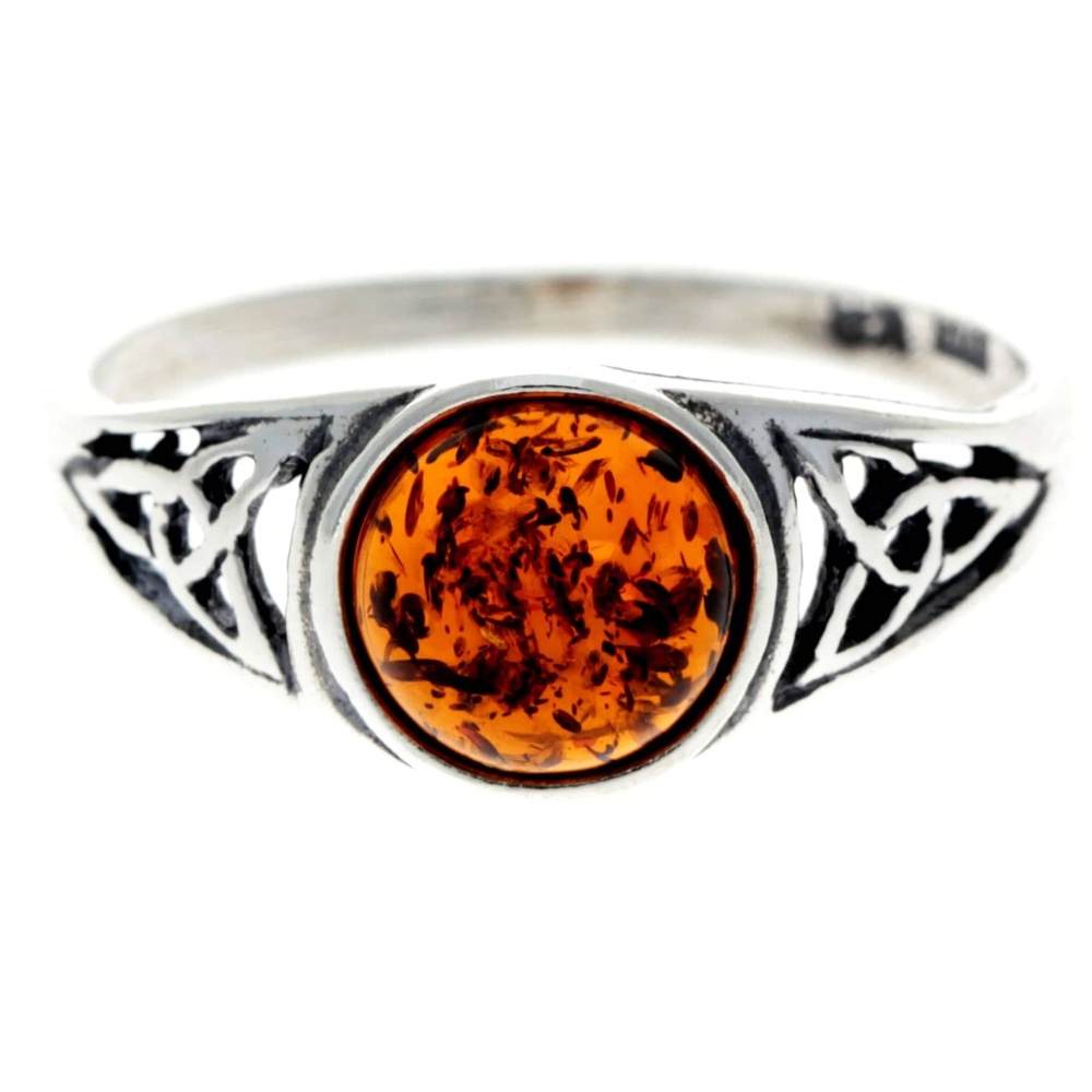 925 Sterling Silver & Genuine Baltic Amber Celtic Ring - AR5