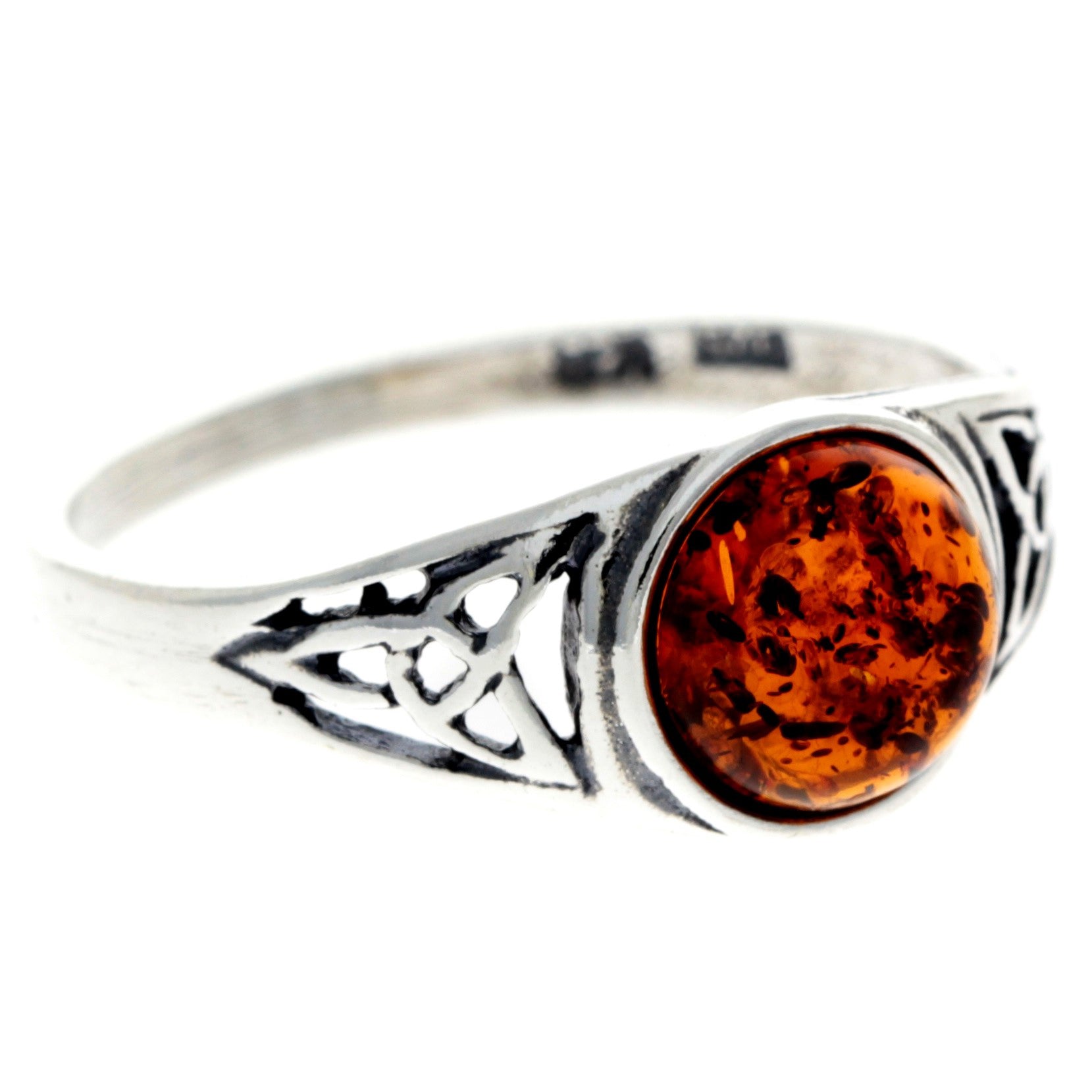 925 Sterling Silver & Genuine Baltic Amber Celtic Ring - AR5