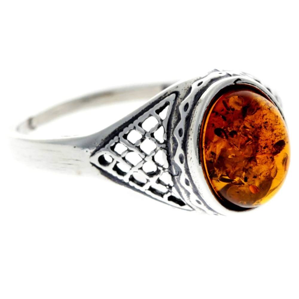 925 Sterling Silver & Genuine Baltic Amber Oval Celtic Ring - AR8