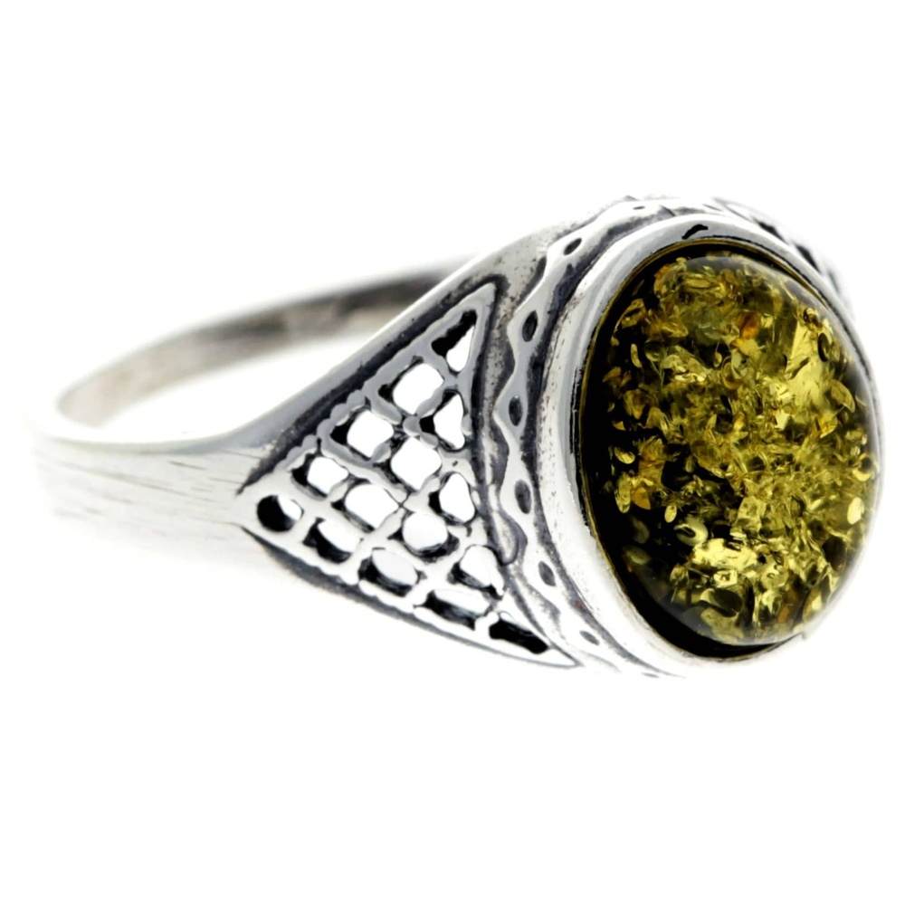 925 Sterling Silver & Genuine Baltic Amber Oval Celtic Ring - AR8