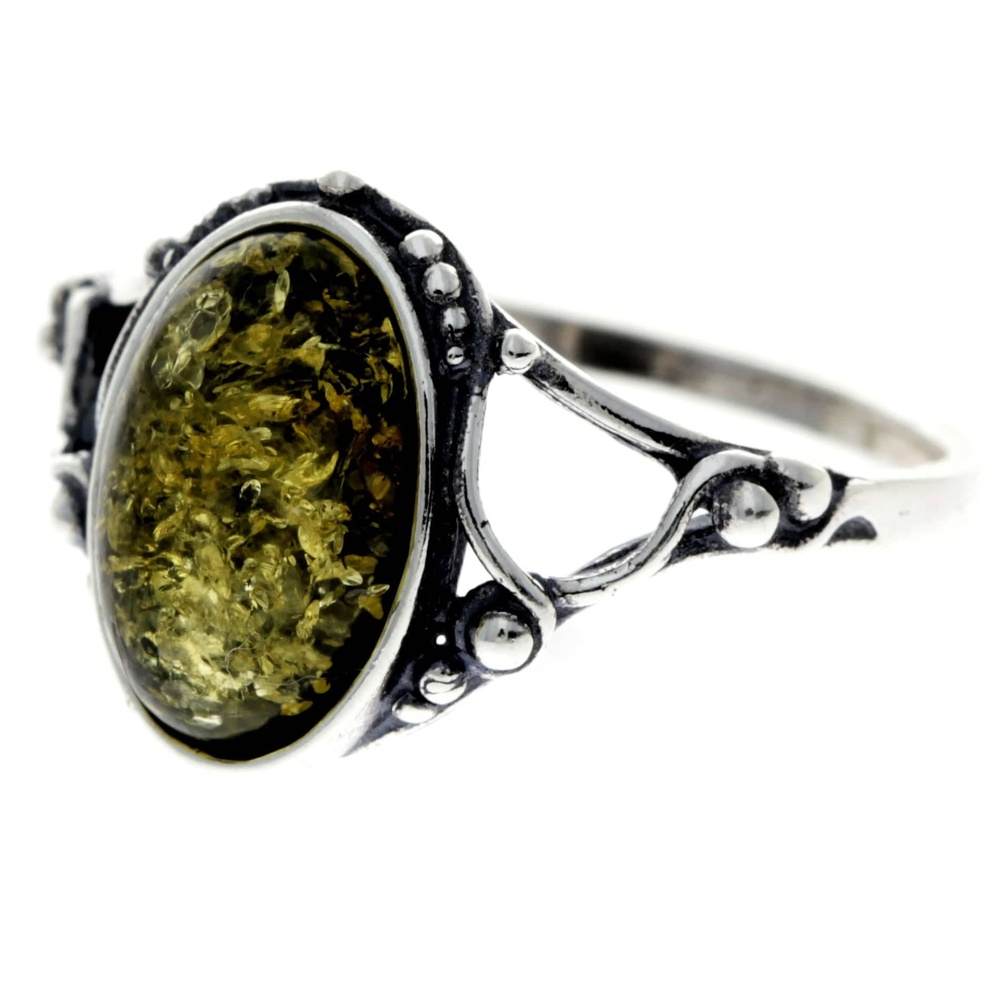 925 Sterling Silver & Genuine Oval Baltic Amber Classic Ring - AR10