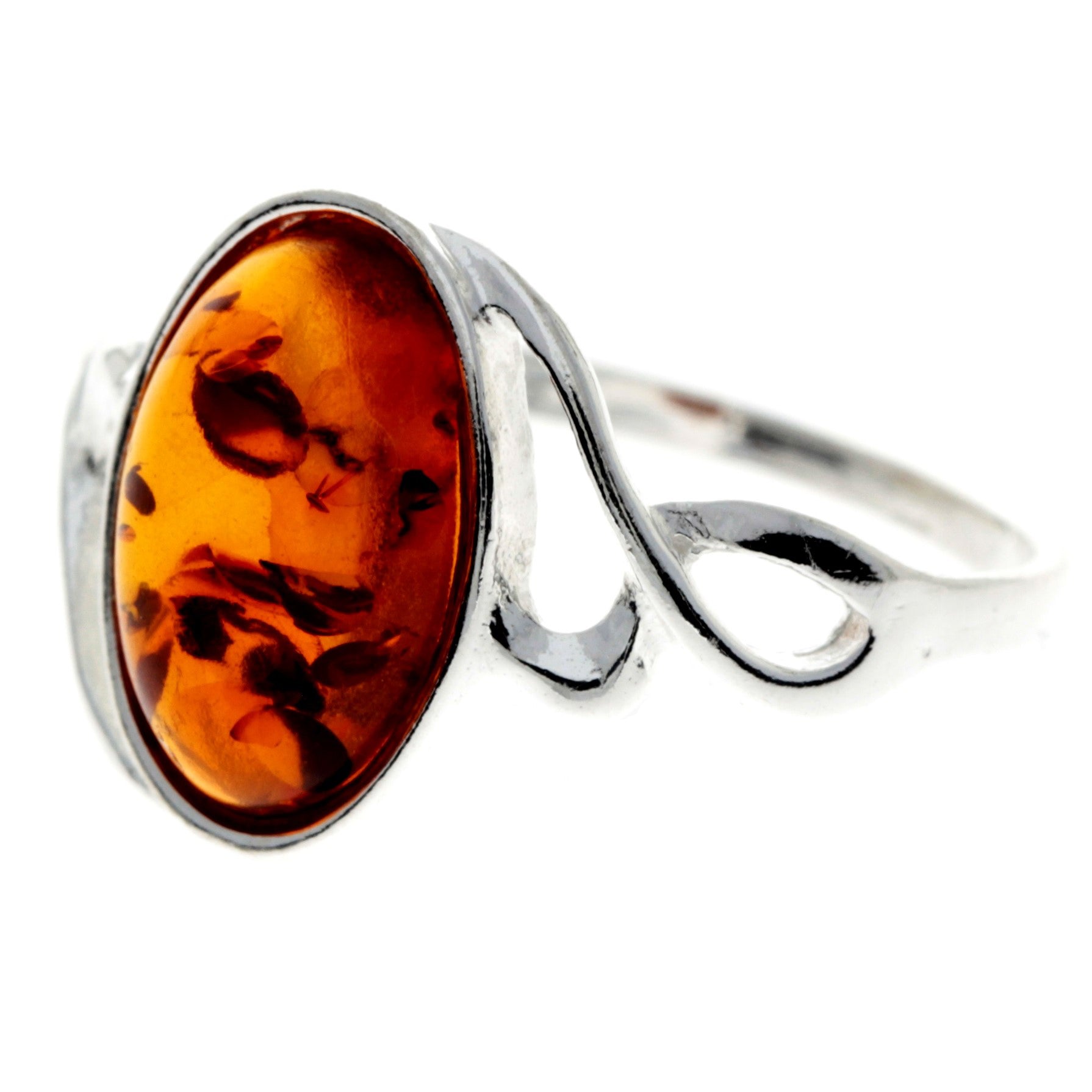 925 Sterling Silver & Genuine Oval Baltic Amber Classic Ring - AR11