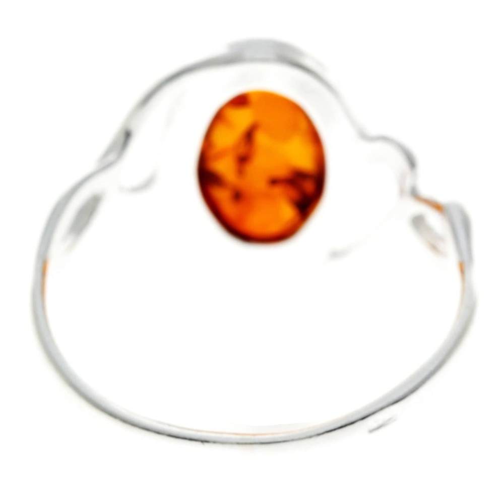 925 Sterling Silver & Genuine Oval Baltic Amber Classic Ring - AR11