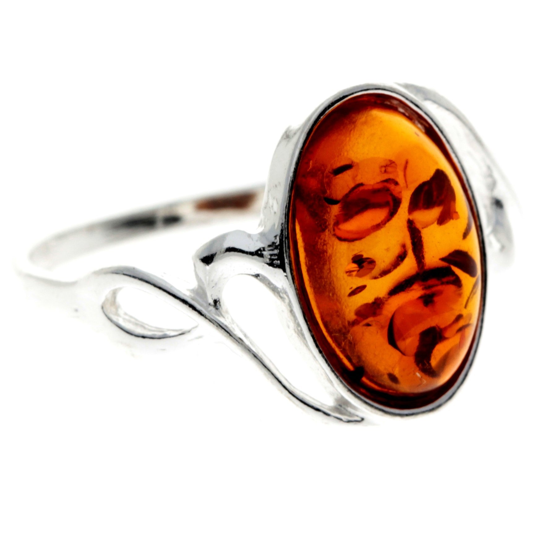 925 Sterling Silver & Genuine Oval Baltic Amber Classic Ring - AR11