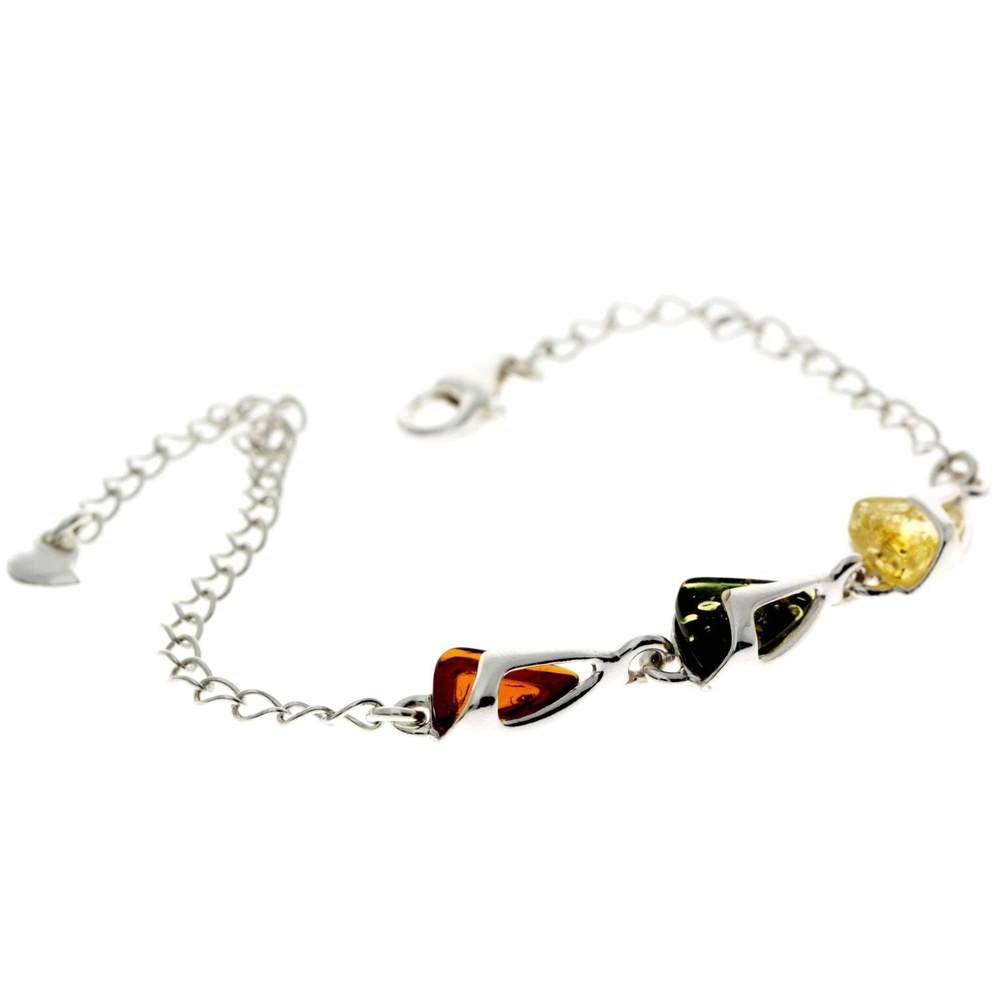 925 Sterling Silver & Baltic Amber Modern Adjustable Bracelet 21 cm - GL536