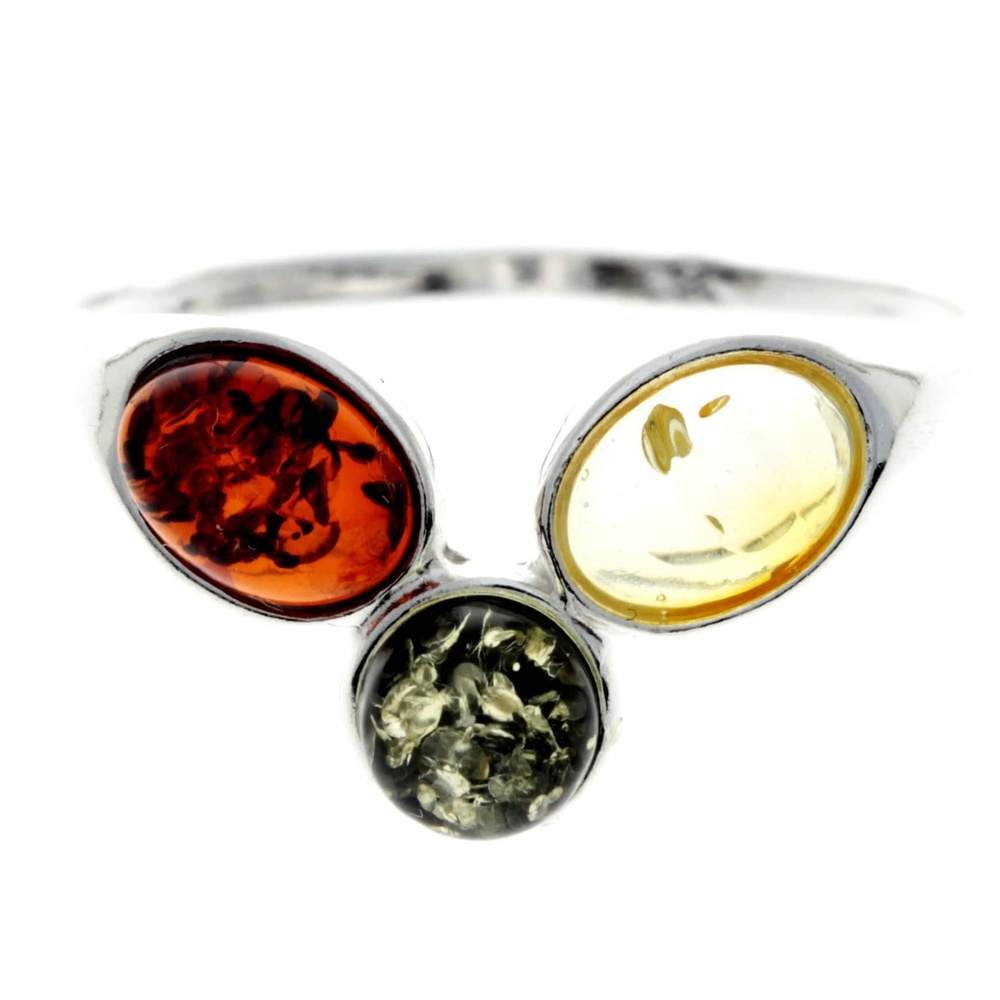 925 Sterling Silver & Baltic Amber 3 Stone Classic Ring