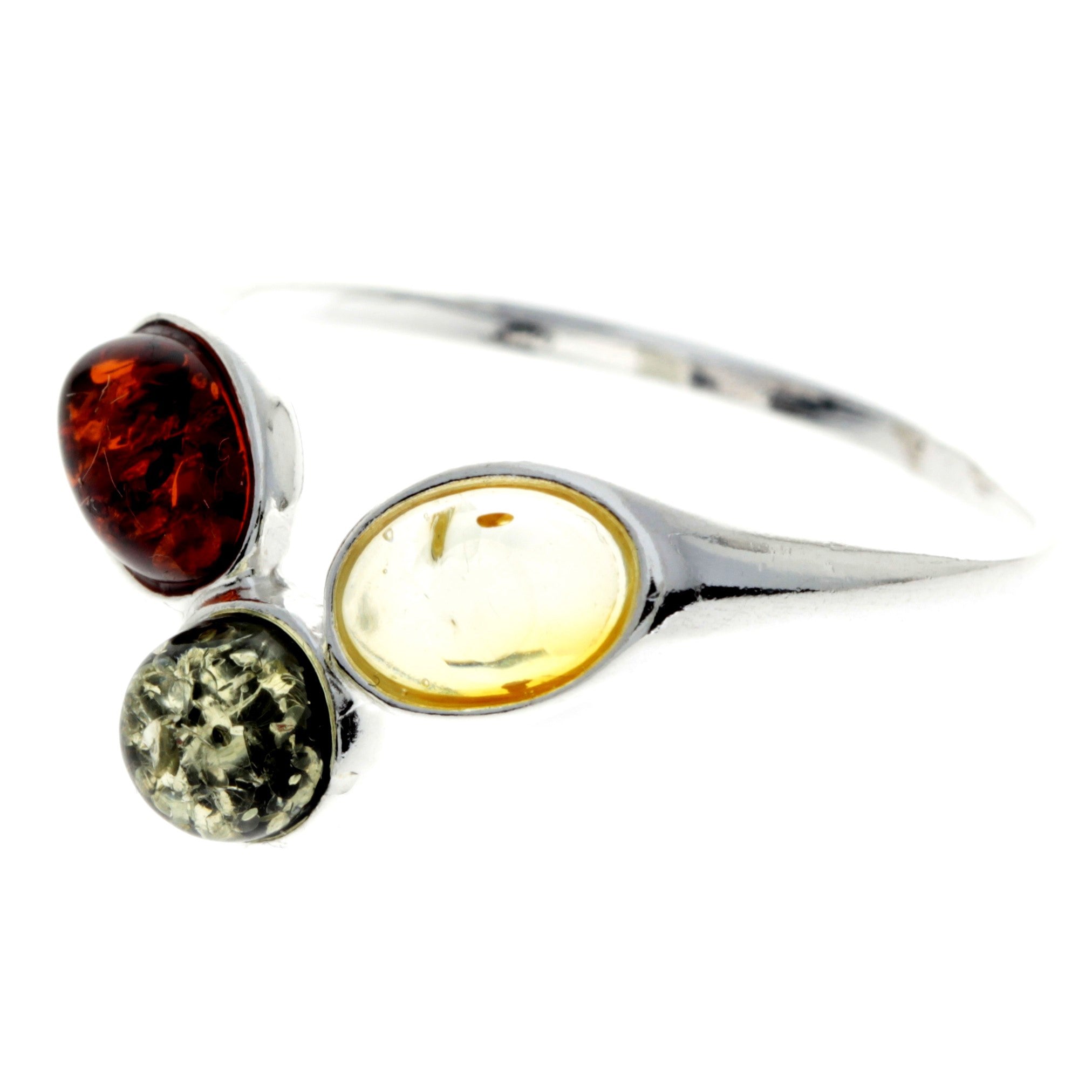 925 Sterling Silver & Baltic Amber 3 Stone Classic Ring