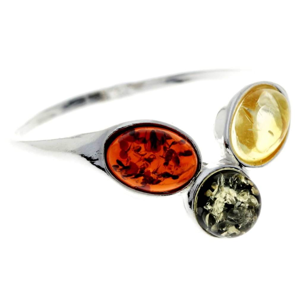 925 Sterling Silver & Baltic Amber 3 Stone Classic Ring