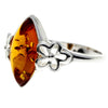 925 Sterling Silver & Genuine Baltic Amber Flower Ring - GL409
