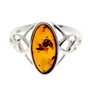 925 Sterling Silver & Baltic Amber Celtic Ring - GL452