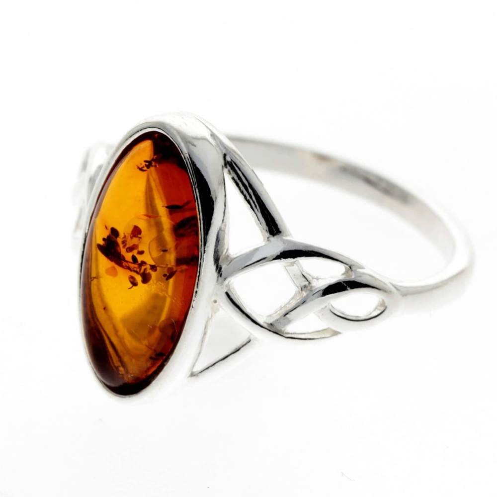 925 Sterling Silver & Baltic Amber Celtic Ring - GL452