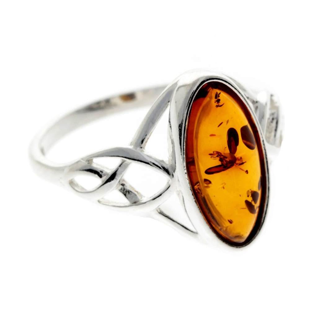 925 Sterling Silver & Baltic Amber Celtic Ring - GL452