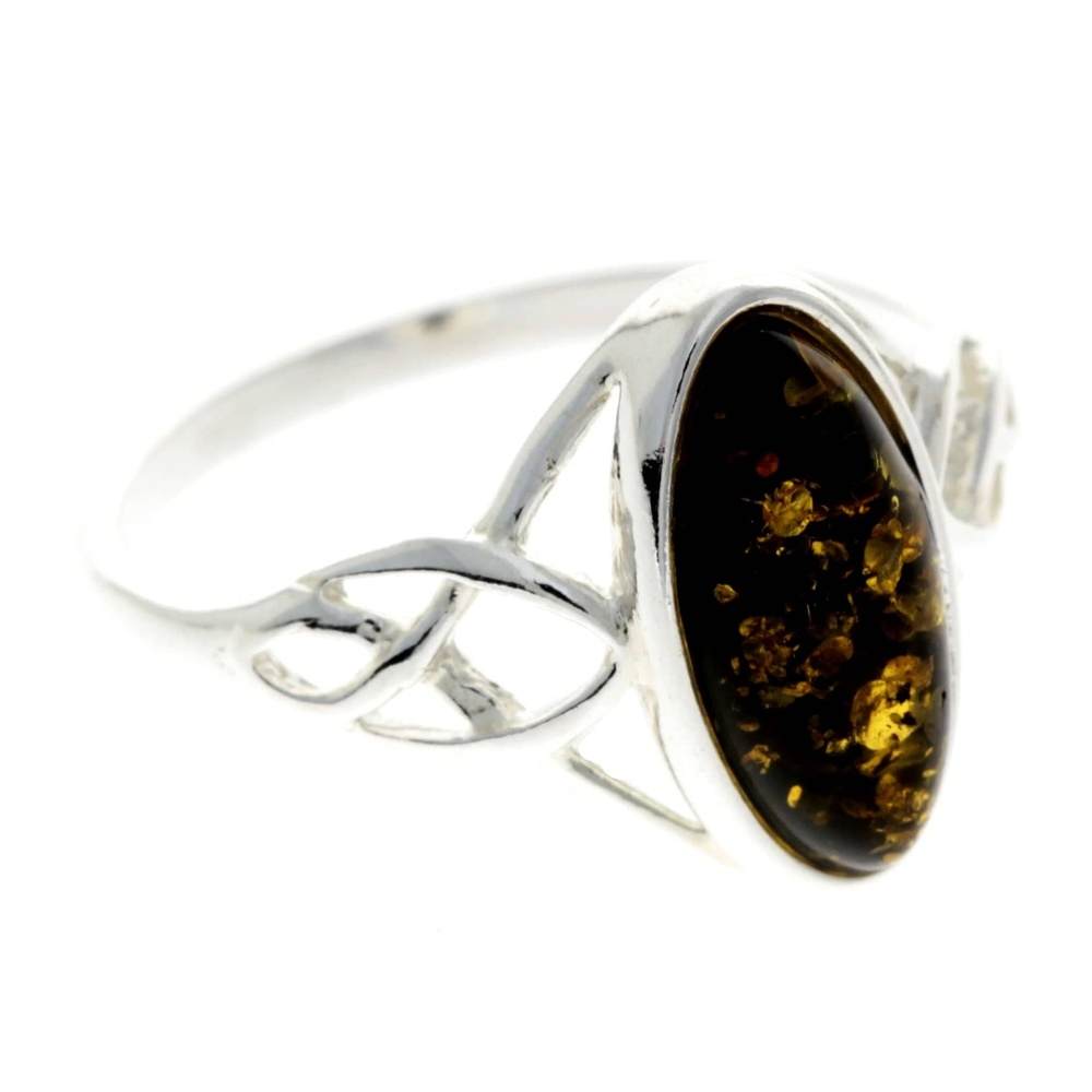 925 Sterling Silver & Baltic Amber Celtic Ring - GL452