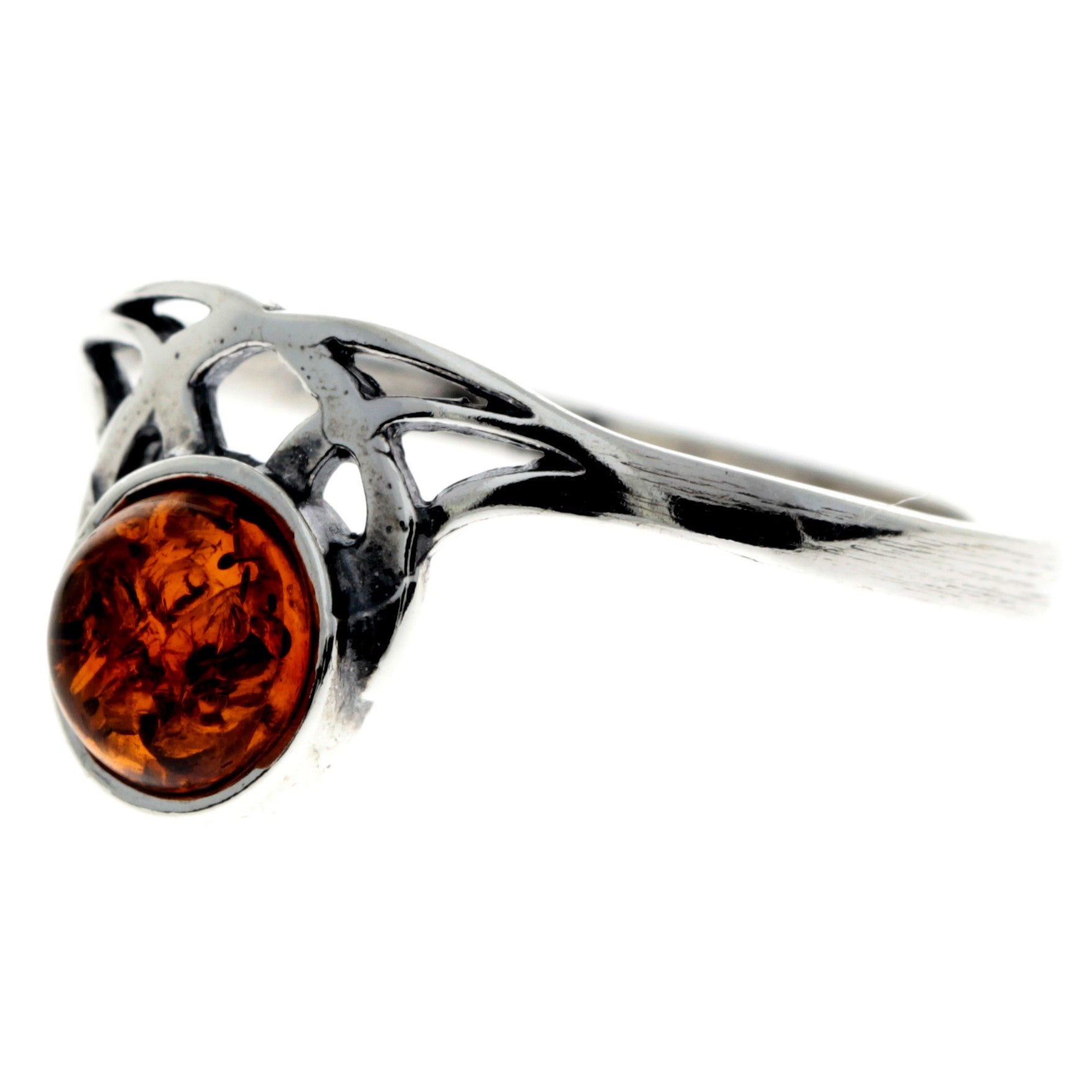 925 Sterling Silver & Baltic Amber Round Celtic Ring