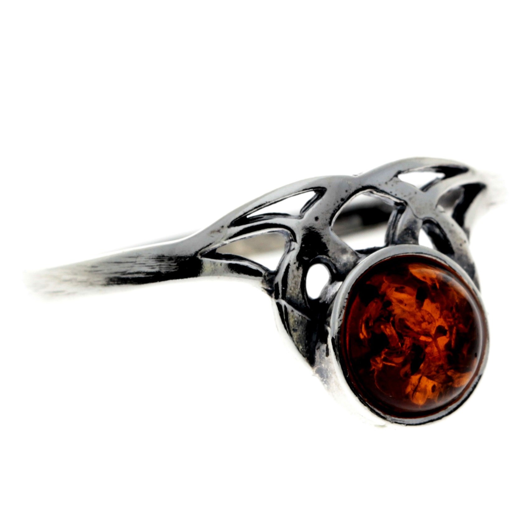 925 Sterling Silver & Baltic Amber Round Celtic Ring