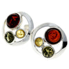 925 Sterling Silver & Genuine Baltic Amber Multi Stones Studs Earrings - M651