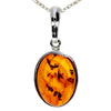 925 Sterling Silver & Genuine Baltic Amber Classic Oval Pendant - AX203