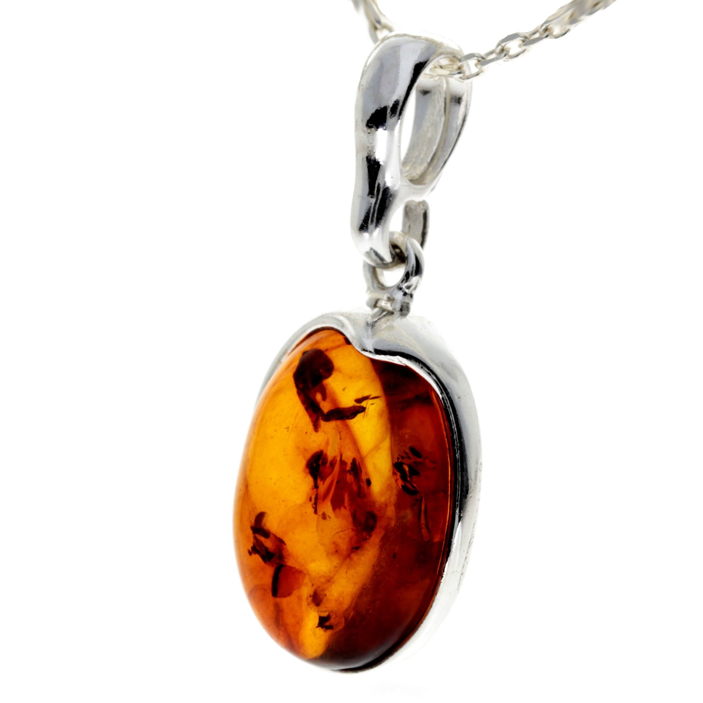 925 Sterling Silver & Genuine Baltic Amber Classic Oval Pendant - AX203