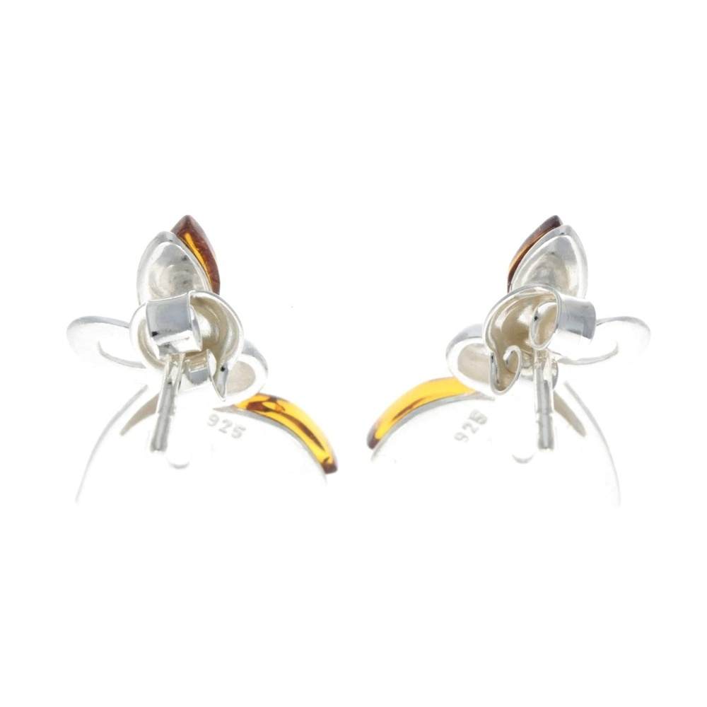 925 Sterling Silver & Baltic Amber Butterfly Stud Earrings GL146