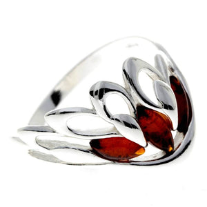 925 Sterling Silver & Genuine Baltic Amber Angel Wing Ring - GL738