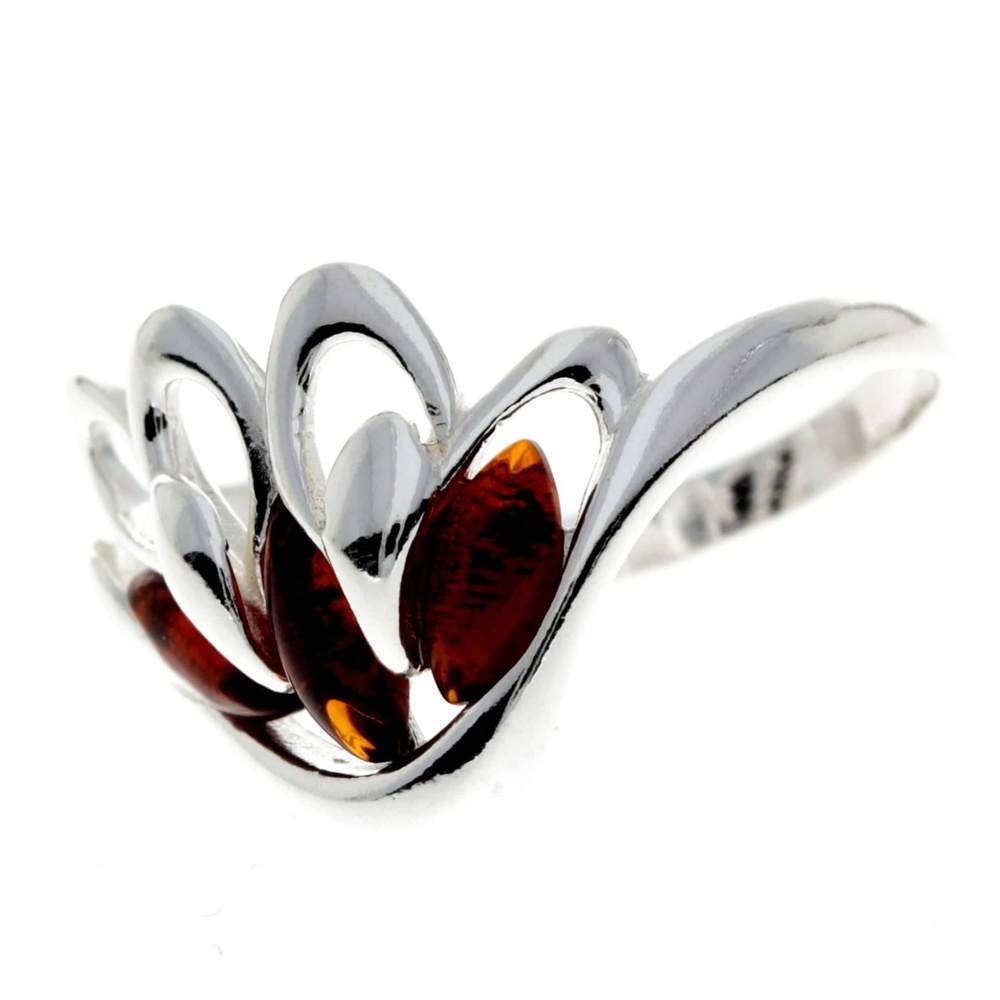 925 Sterling Silver & Genuine Baltic Amber Angel Wing Ring - GL738