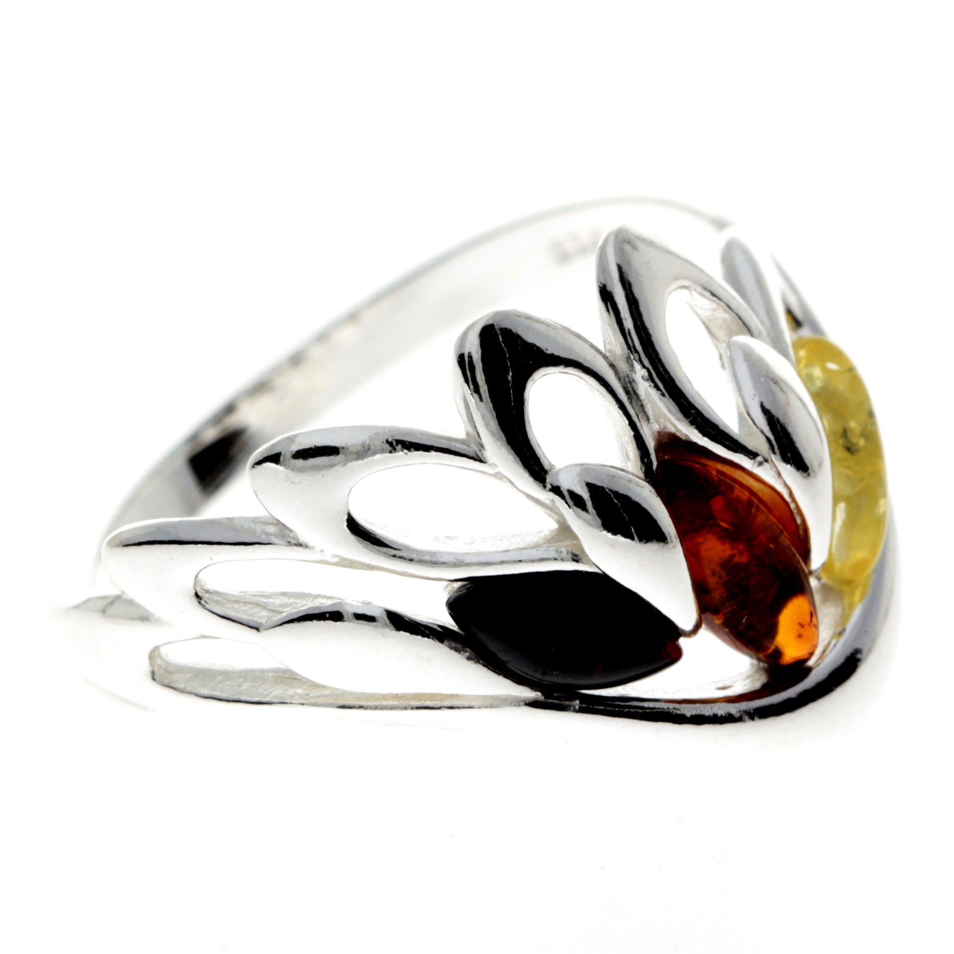925 Sterling Silver & Genuine Baltic Amber Angel Wing Ring - GL738