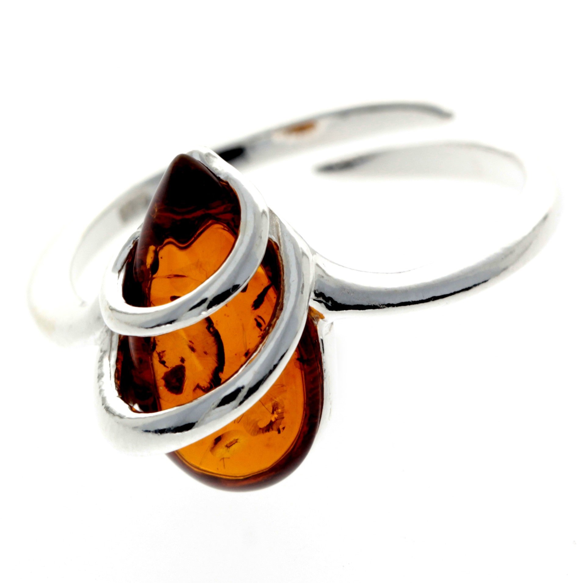 925 Sterling Silver & Genuine Baltic Amber Modern Adjustable Ring - GL726