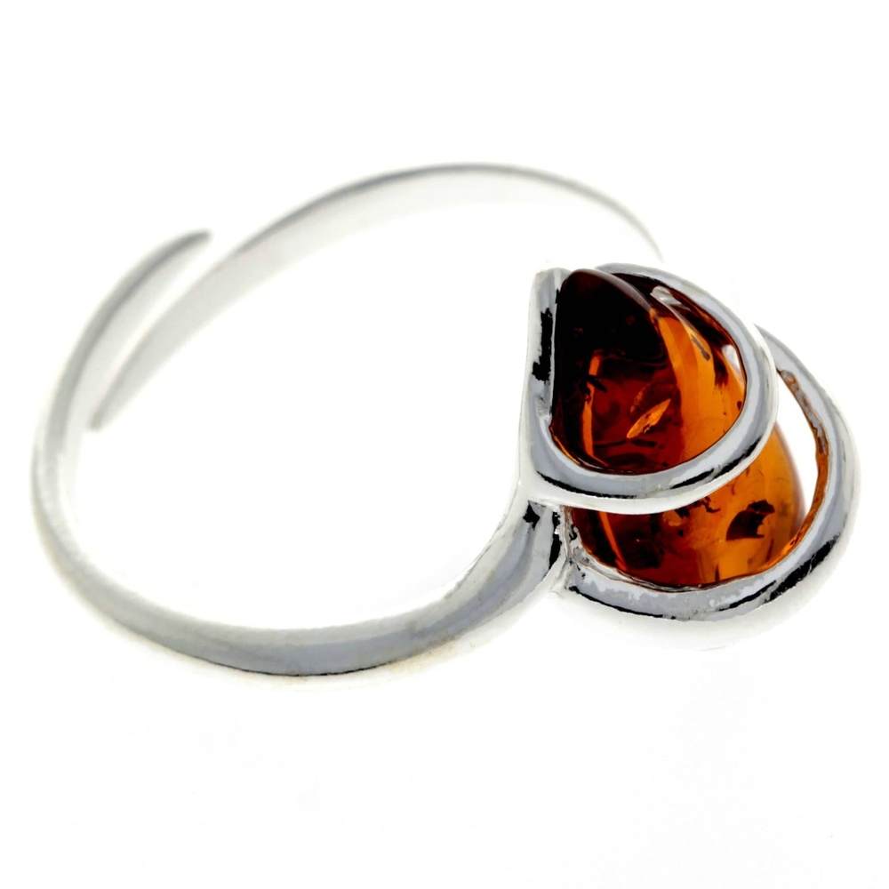 925 Sterling Silver & Genuine Baltic Amber Modern Adjustable Ring - GL726