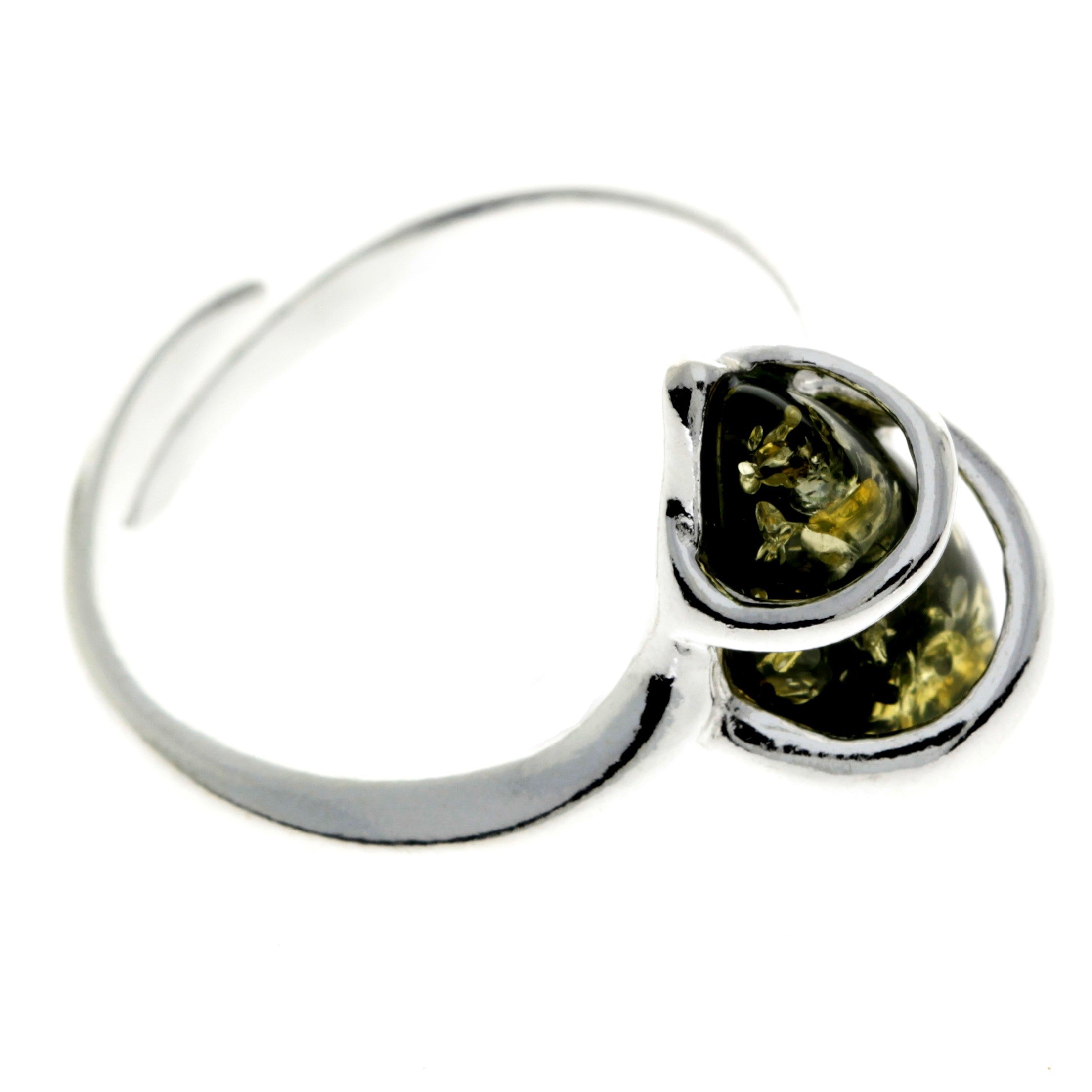 925 Sterling Silver & Genuine Baltic Amber Modern Adjustable Ring - GL726