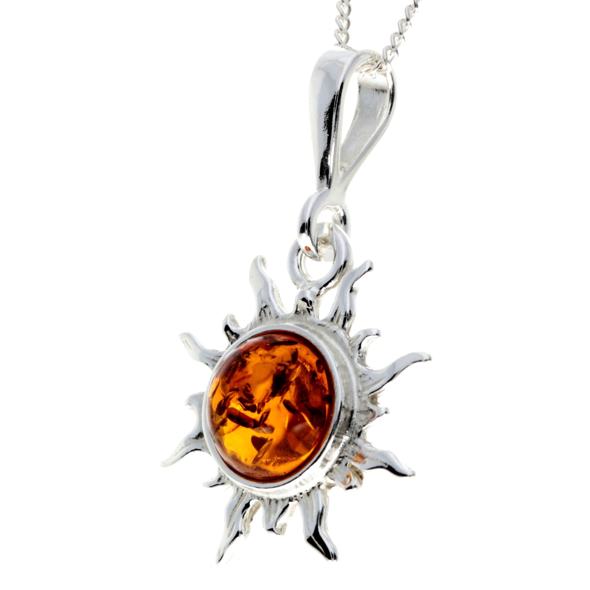 925 Sterling Silver & Genuine Baltic Amber Star / Sun Pendant - M2010