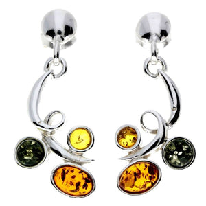 925 Sterling Silver & Genuine Baltic Amber Modern Drop Dangling Earrings - M652