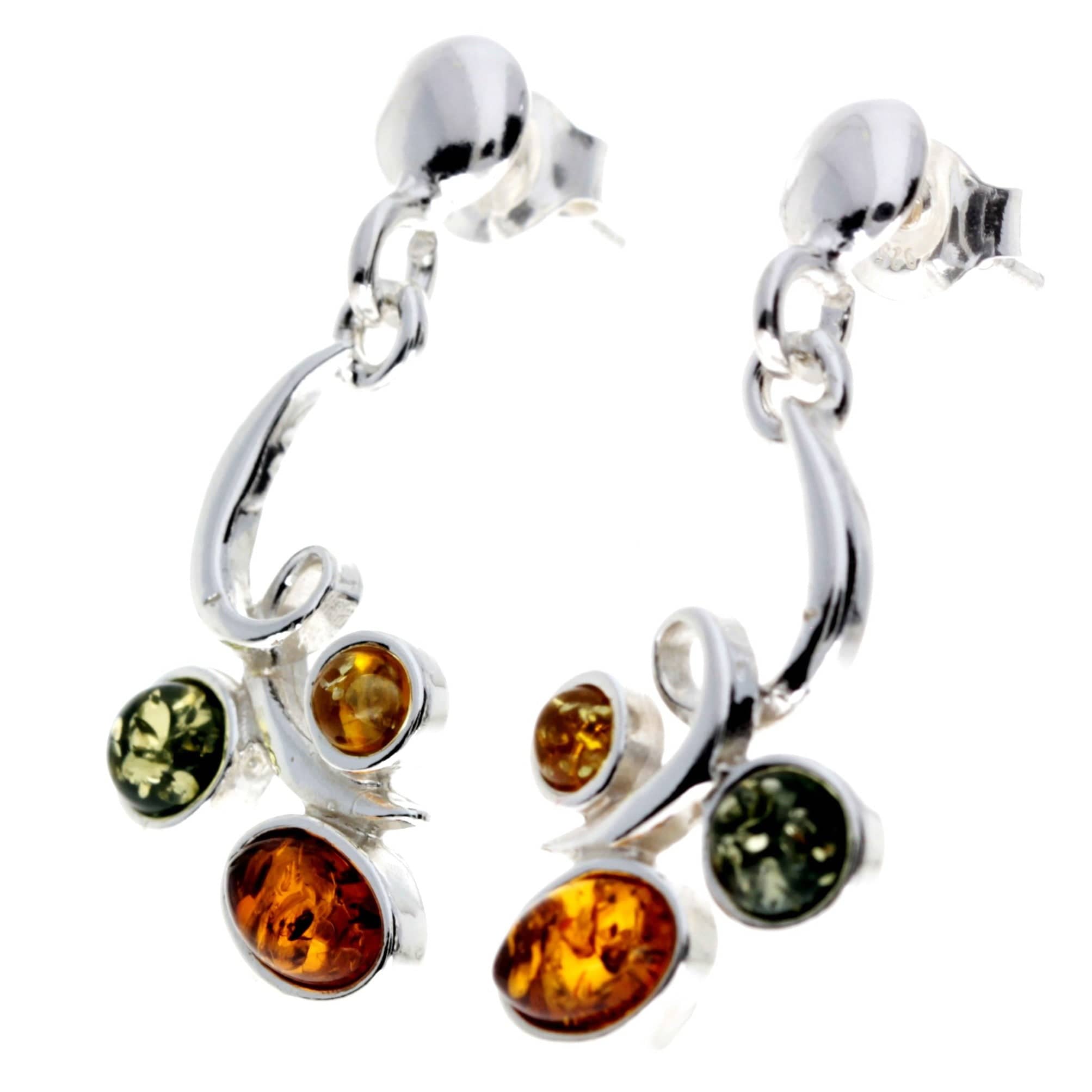 925 Sterling Silver & Genuine Baltic Amber Modern Drop Dangling Earrings - M652