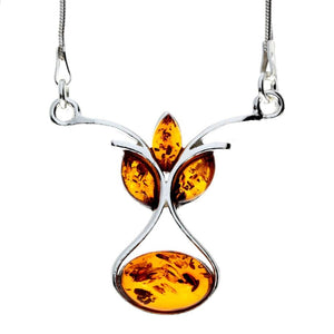 925 Sterling Silver & Genuine Baltic Amber Multi Stones Modern Necklace - M913