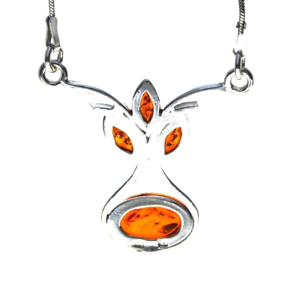 925 Sterling Silver & Genuine Baltic Amber Multi Stones Modern Necklace - M913