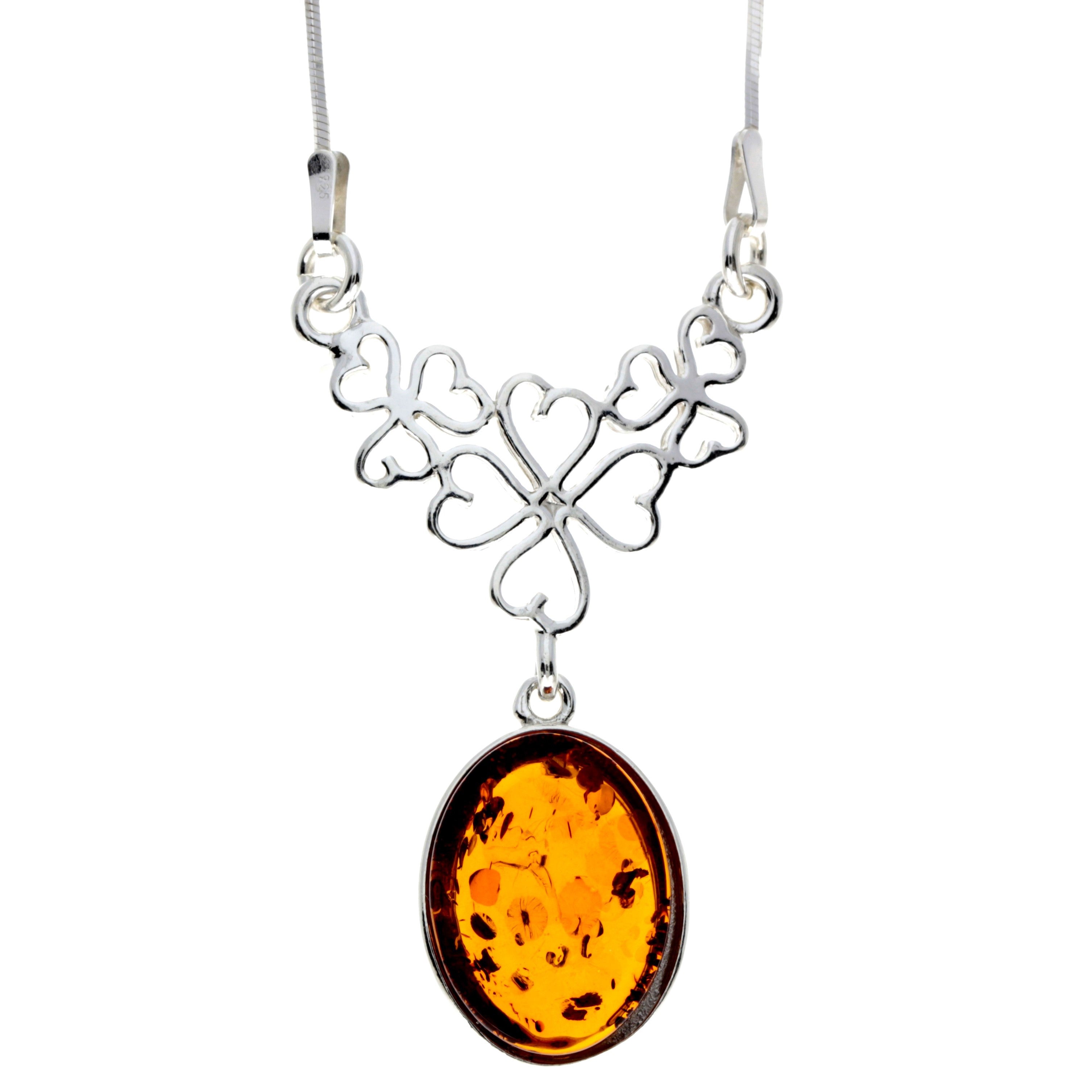 925 Sterling Silver & Genuine Baltic Amber Classic Necklace on Snake Chain - M929