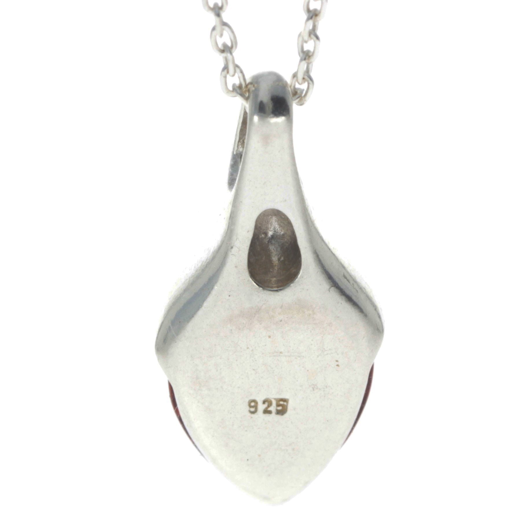 925 Sterling Silver & Genuine Baltic Amber Teardrop Modern Pendant - GL281