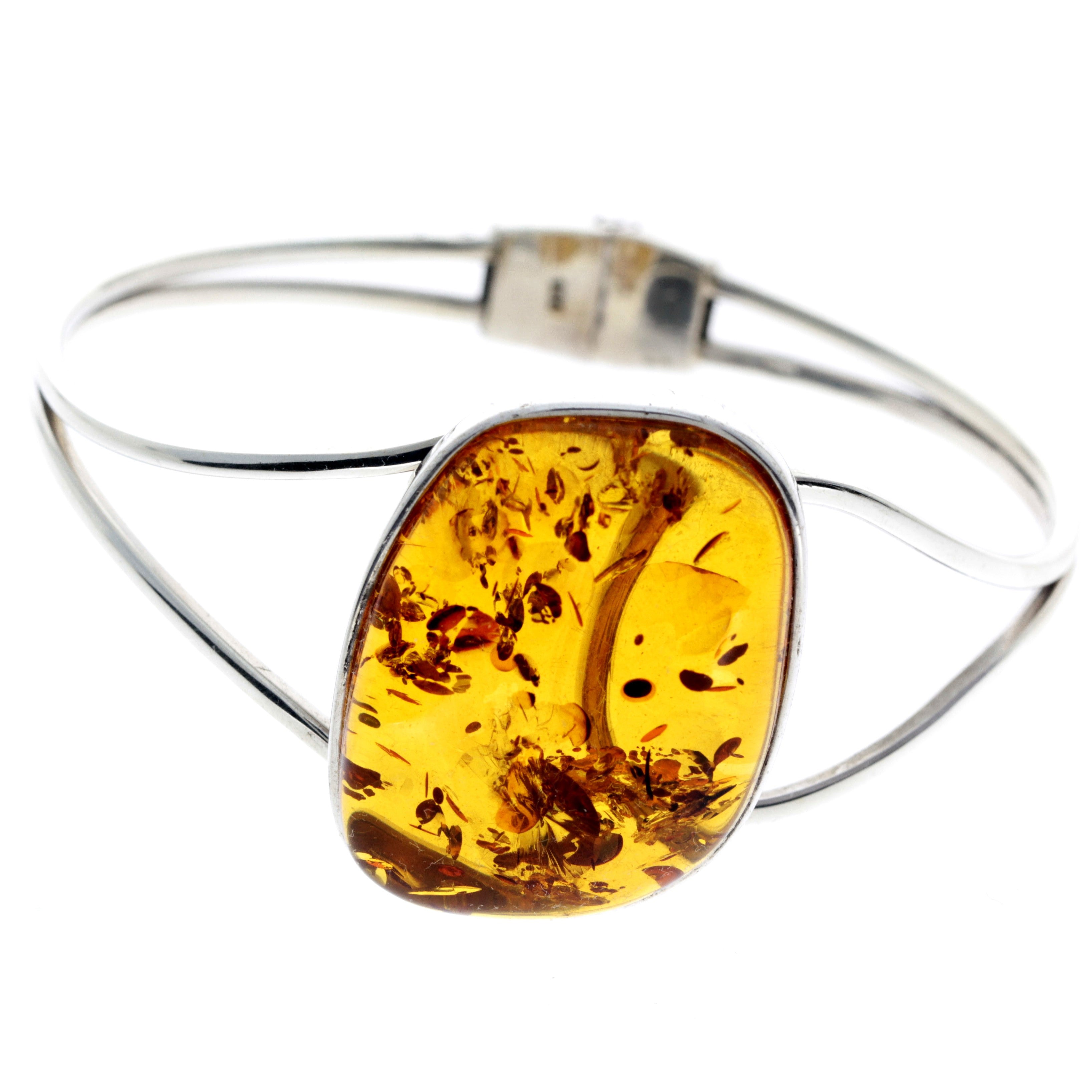925 Sterling Silver & Genuine Cognac Baltic Amber Exclusive Bangle - BL0161