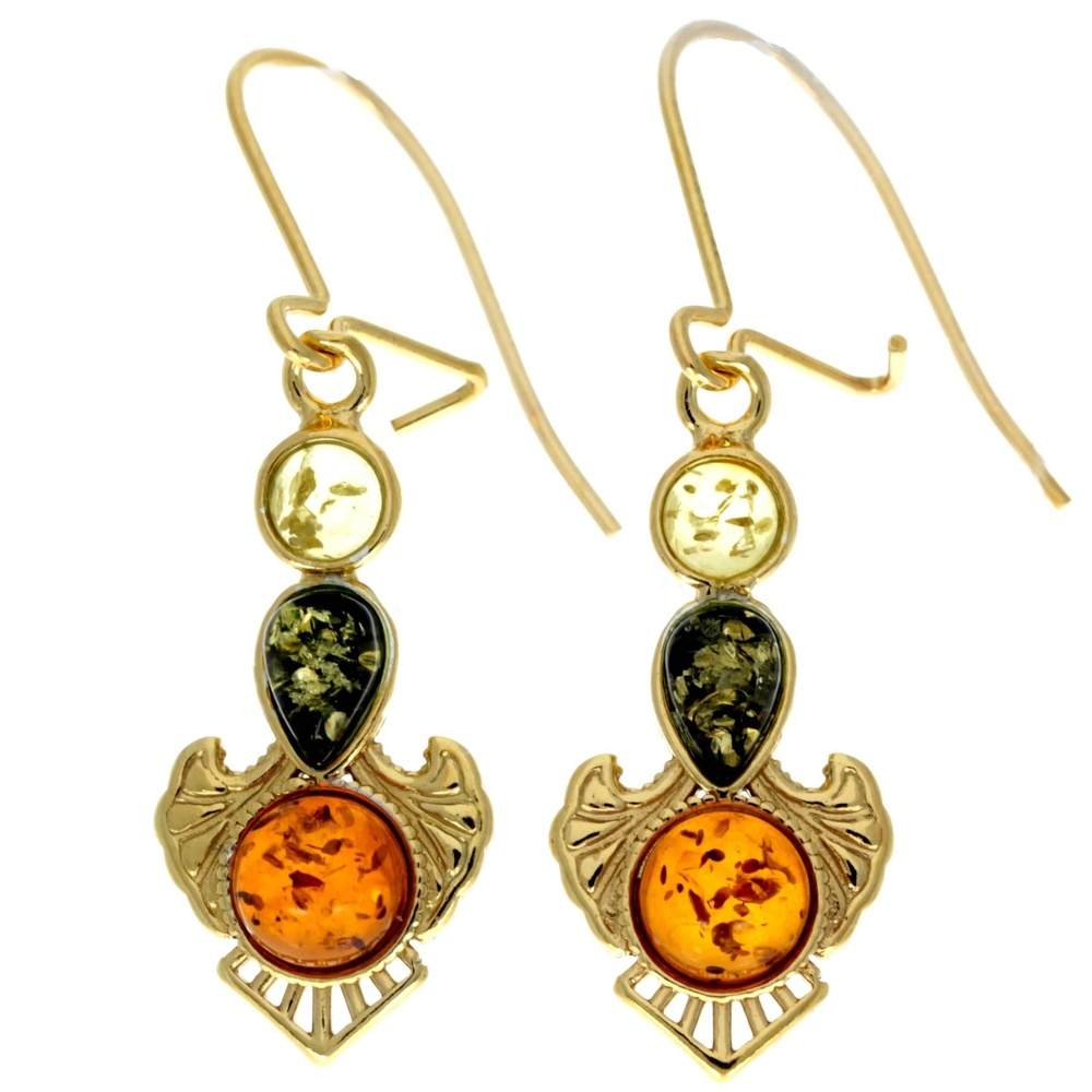 925 Sterling Silver 22 Carat Gold Plated with Genuine Baltic Amber Drop Earrings - MG002