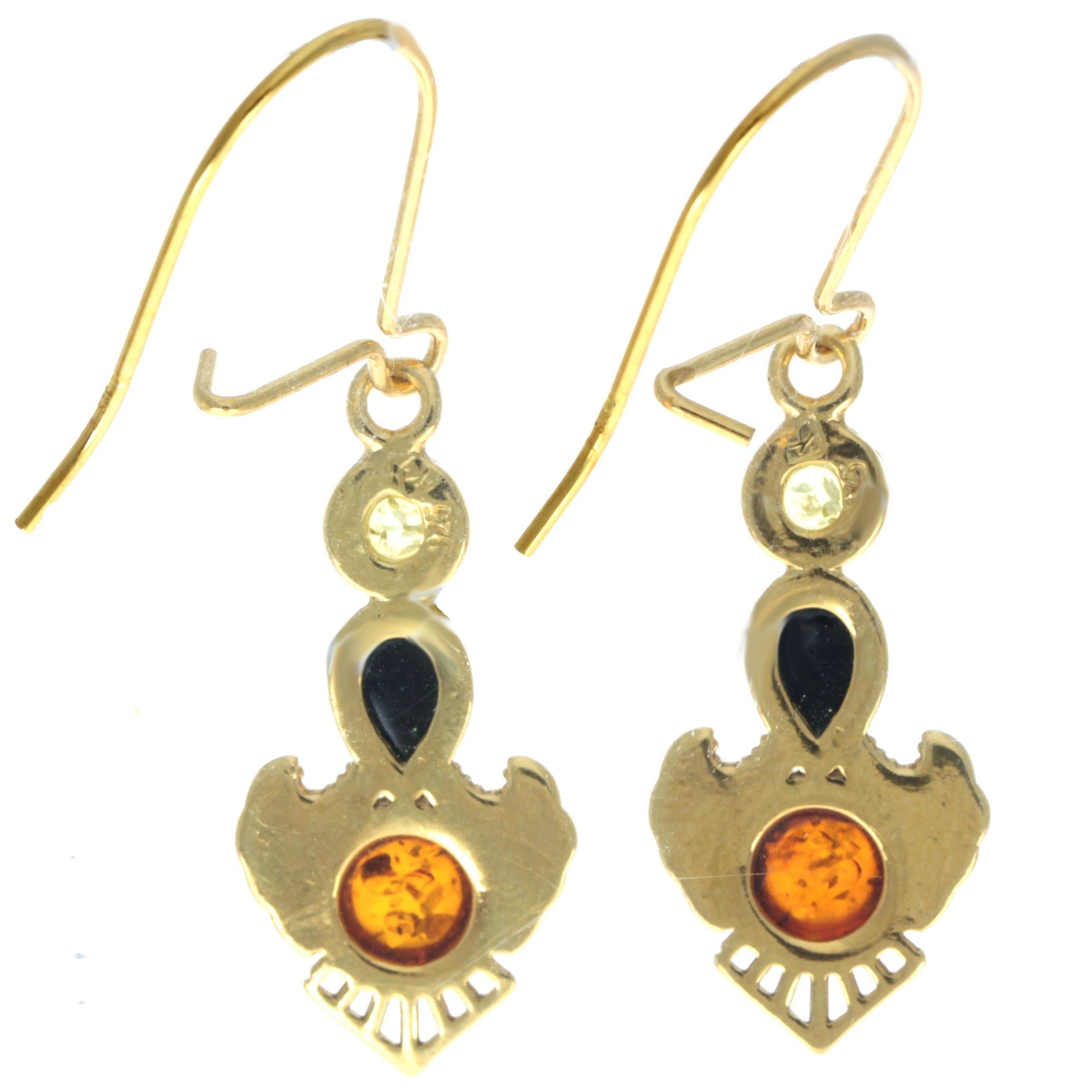 925 Sterling Silver 22 Carat Gold Plated with Genuine Baltic Amber Drop Earrings - MG002