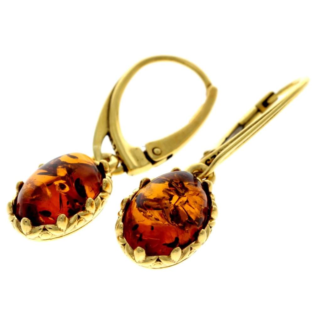 925 Sterling Silver 22 Carat Gold Plated with Genuine Baltic Amber Drop Earrings - MG004